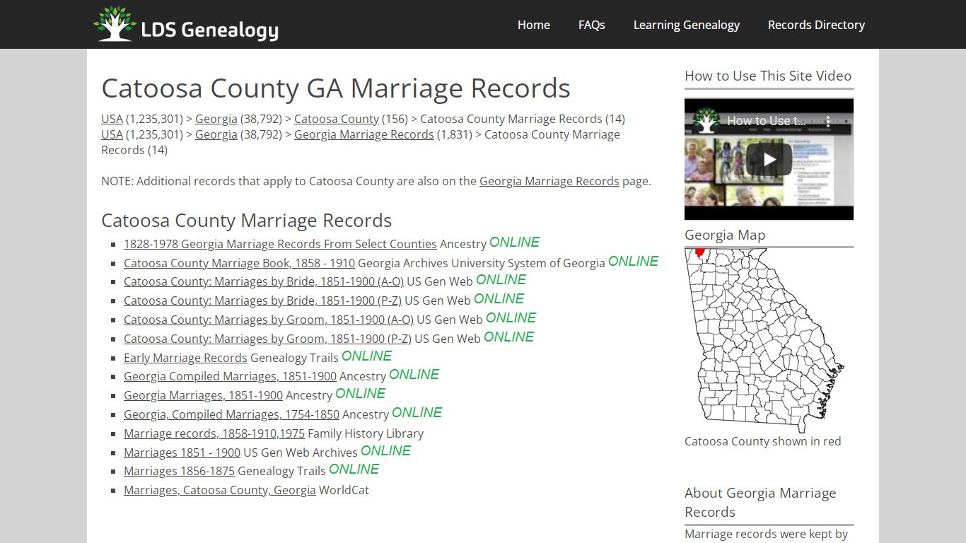 Catoosa County GA Marriage Records - LDS Genealogy